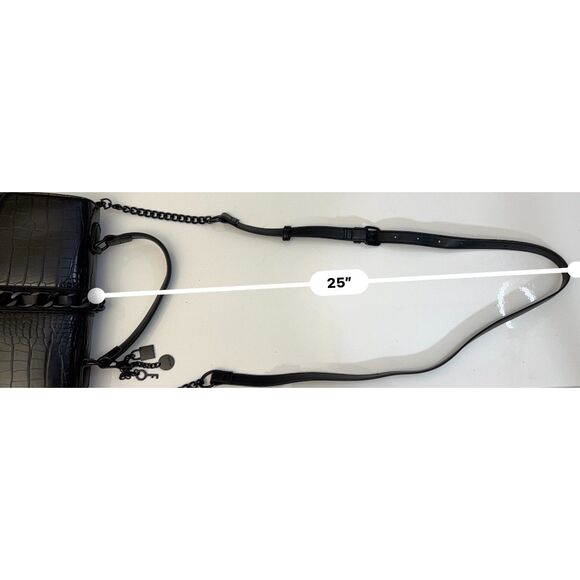 Aldo black croc embossed faux leather top handle satchel with crossbody strap - Picture 11 of 11